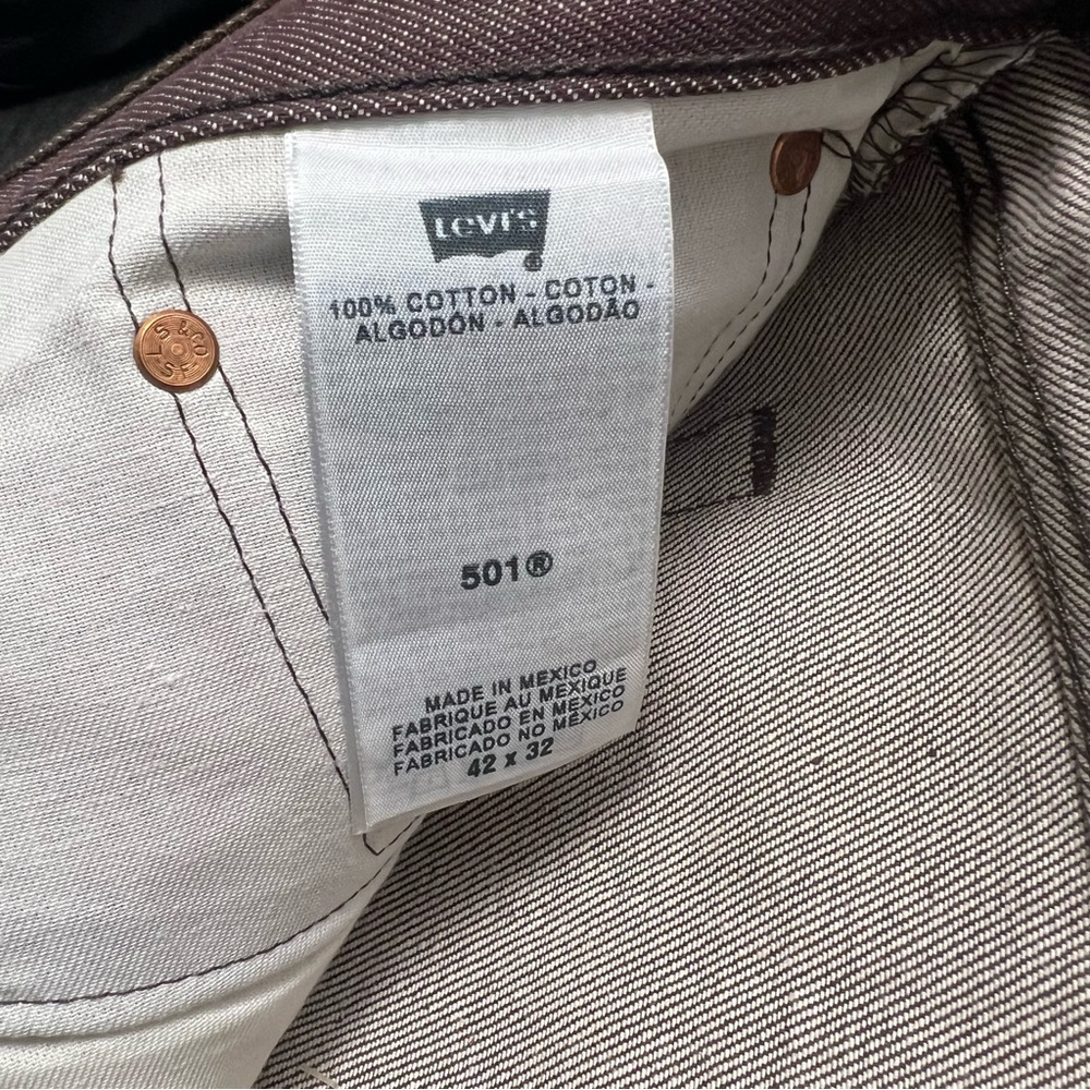 Levi’s Men’s Straight Leg 501 XX Brown Rigid Denim 100% Cotton Jeans Size: 42x32 - Picture 6 of 14